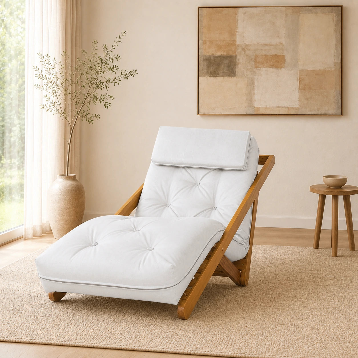 Poltrona New York Reclin�vel Solteiro Sala de Estar Madeira Pinus Acquablock Branco Off - ambientada