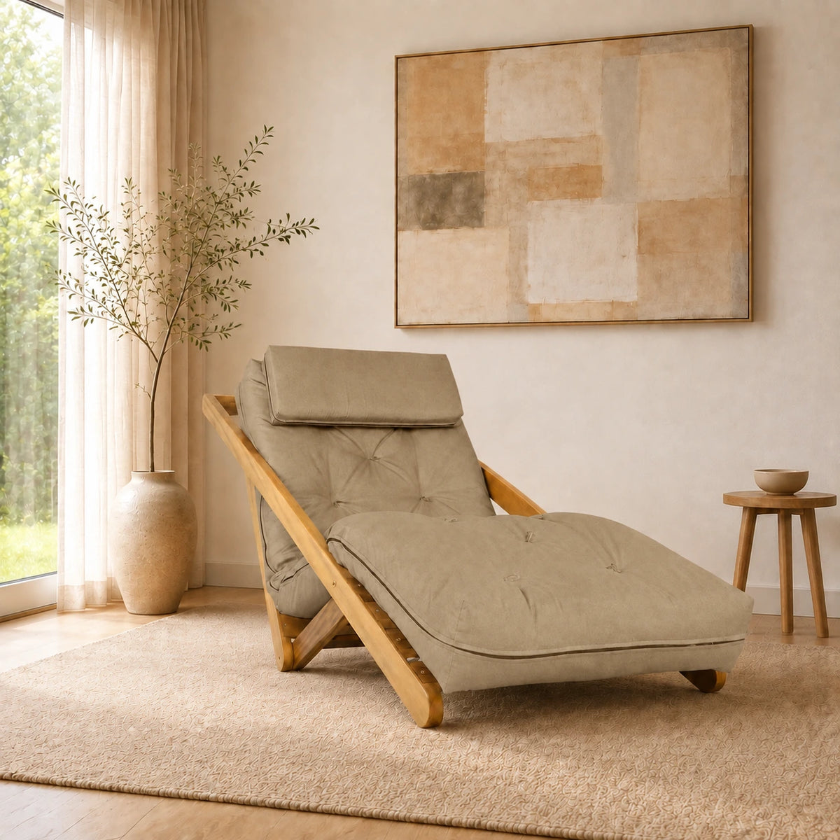 Poltrona New York Reclin�vel Solteiro Sala de Estar Madeira Pinus Acquablock Cinza Fendi - ambientada
