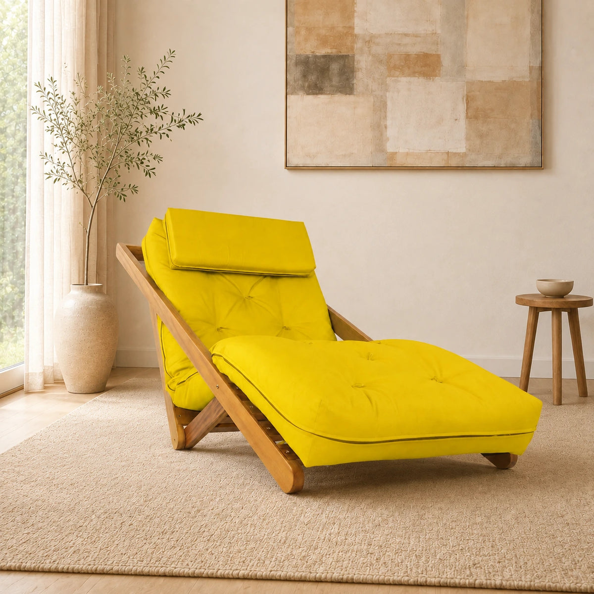 Poltrona New York Reclin�vel Solteiro Sala de Estar Madeira Pinus Acquablock Amarelo - ambientada