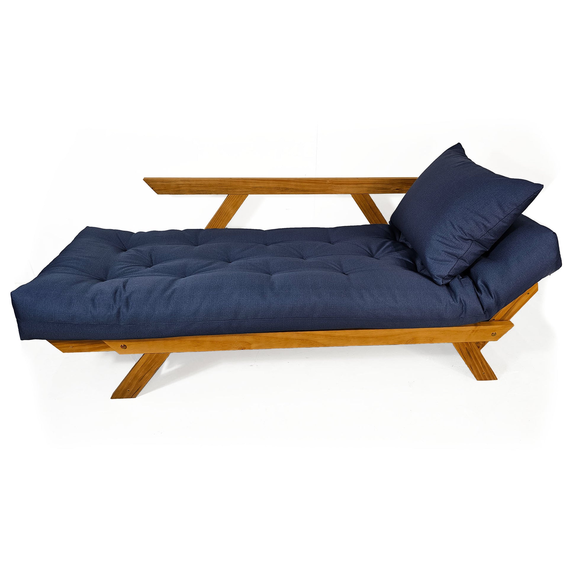 Sofá Japão Futon Acquablock Madeira Cor Mel - Azul Royal