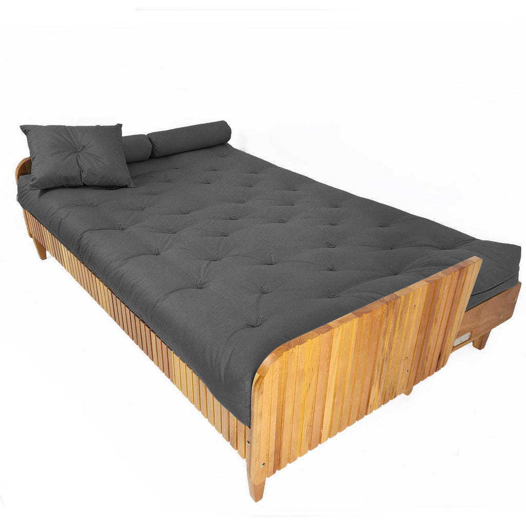 Sofá Cama Paris Ripado Acquablock Madeira Nobre - Chumbo