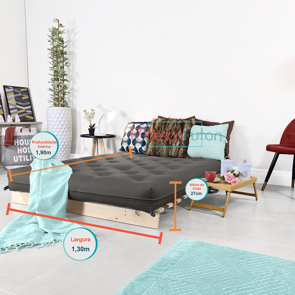 Sofa Cama Futon Casal Tokio Madeira Maciça Acquablock Chumbo