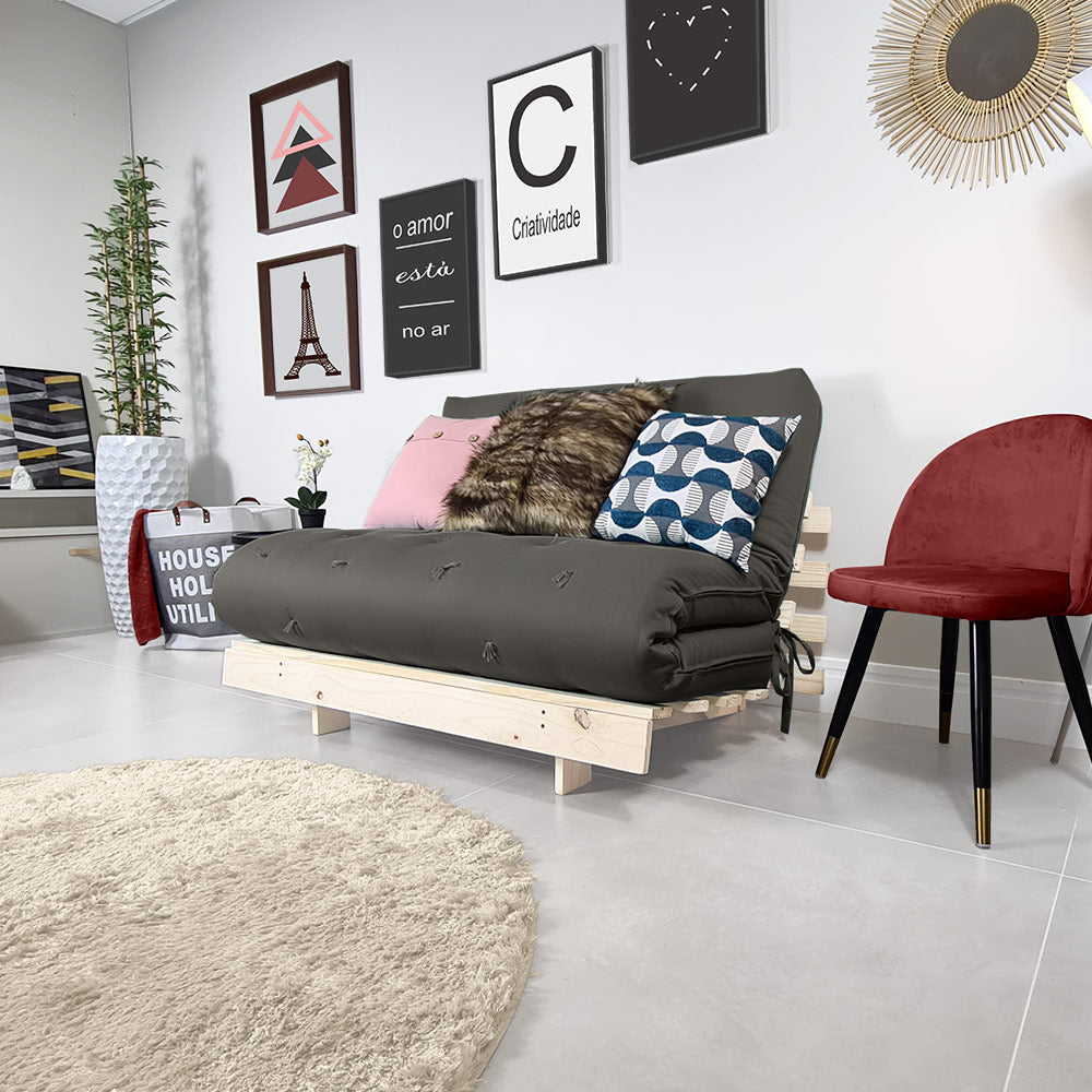 Sofa Cama Futon Casal Tokio Madeira Maciça Acquablock Chumbo