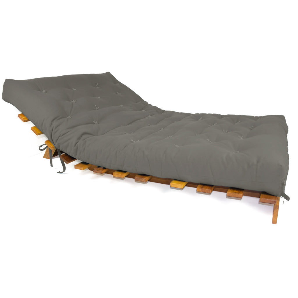 Sofá Cama Casal Futon Tokio Madeira Nobre Sarja Cinza Madeira