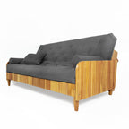 Sofá De Madeira Nobre Ripado Mel Futon Paris - Tecido Acquablock Chumbo