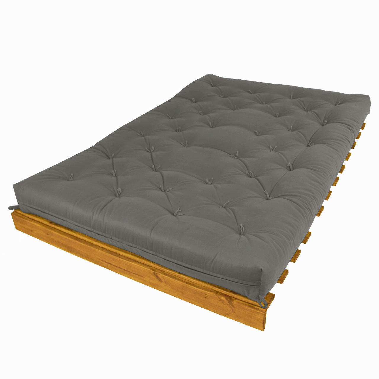 Sofá Cama Casal Futon Tokio Madeira Cor Mel Sarja Cinza