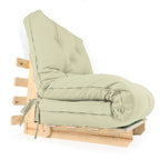 Sofa Cama Solteiro Futon Dobrável - Madeira Natural Sarja Bege