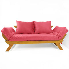 Sofá Japão Futon Sarja Madeira Cor Mel - Goiaba