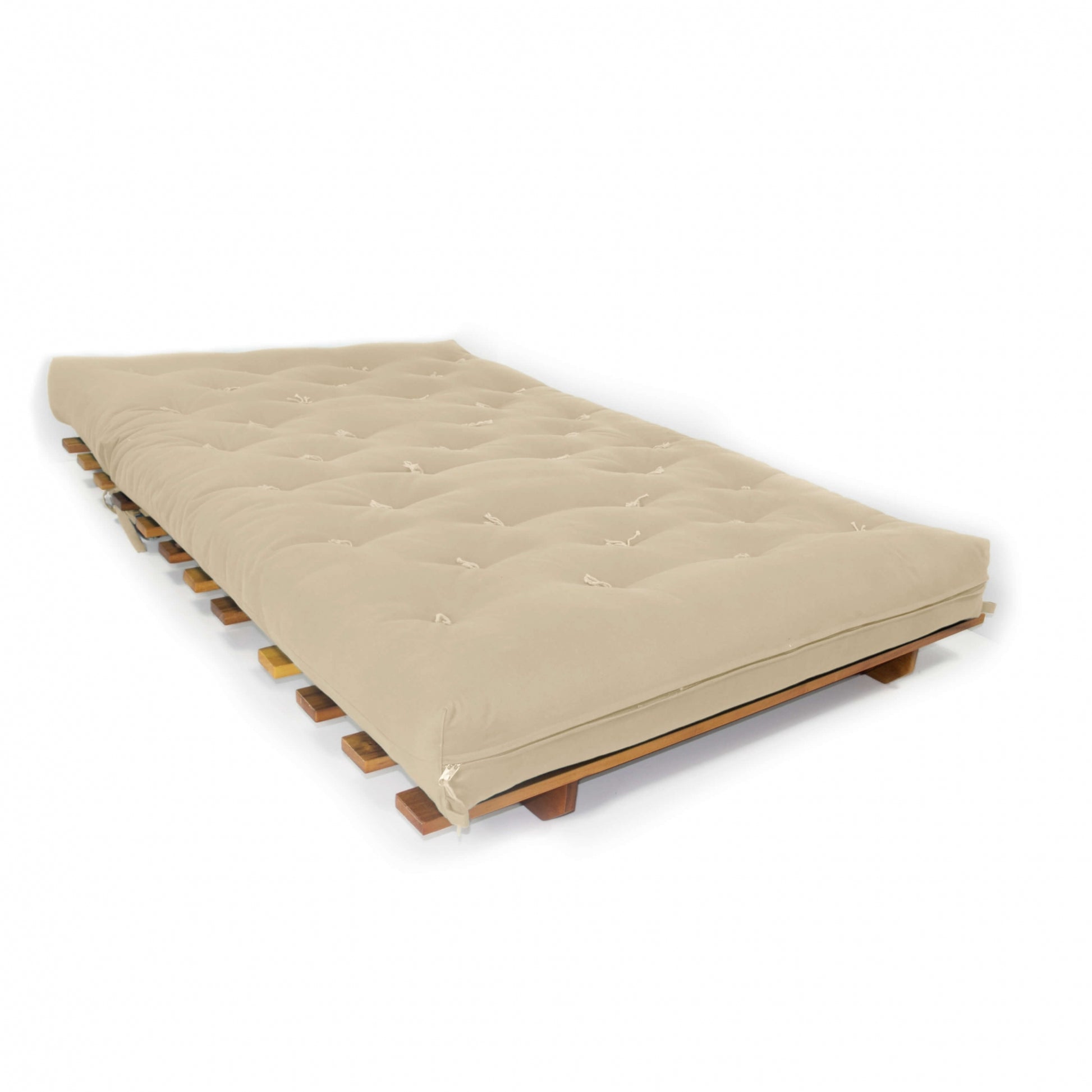 Sofá Cama Casal Futon Oriental Madeira Nobre Natural Bege