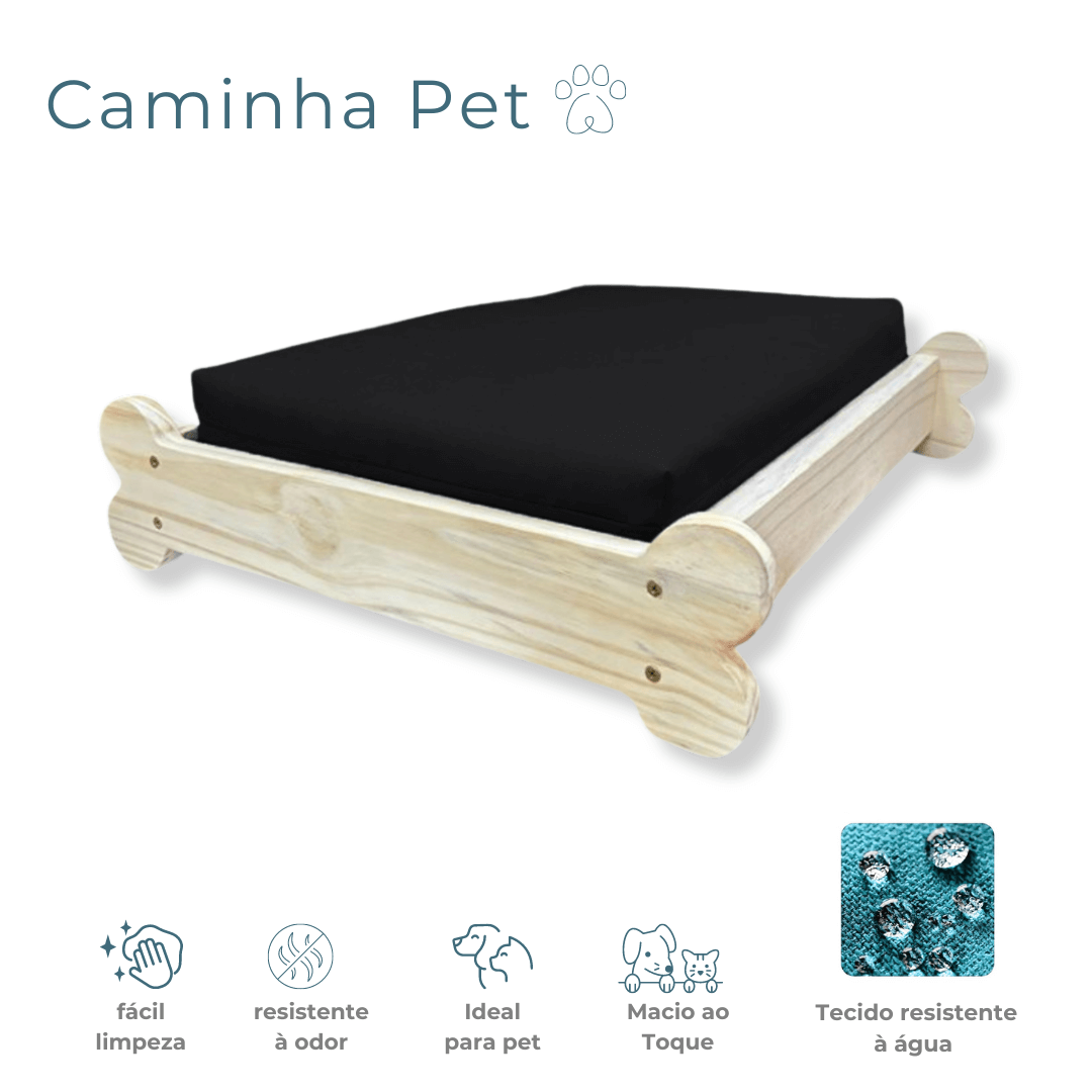 Cama Caminha Pet Impermeável Madeira Maciça - Preto