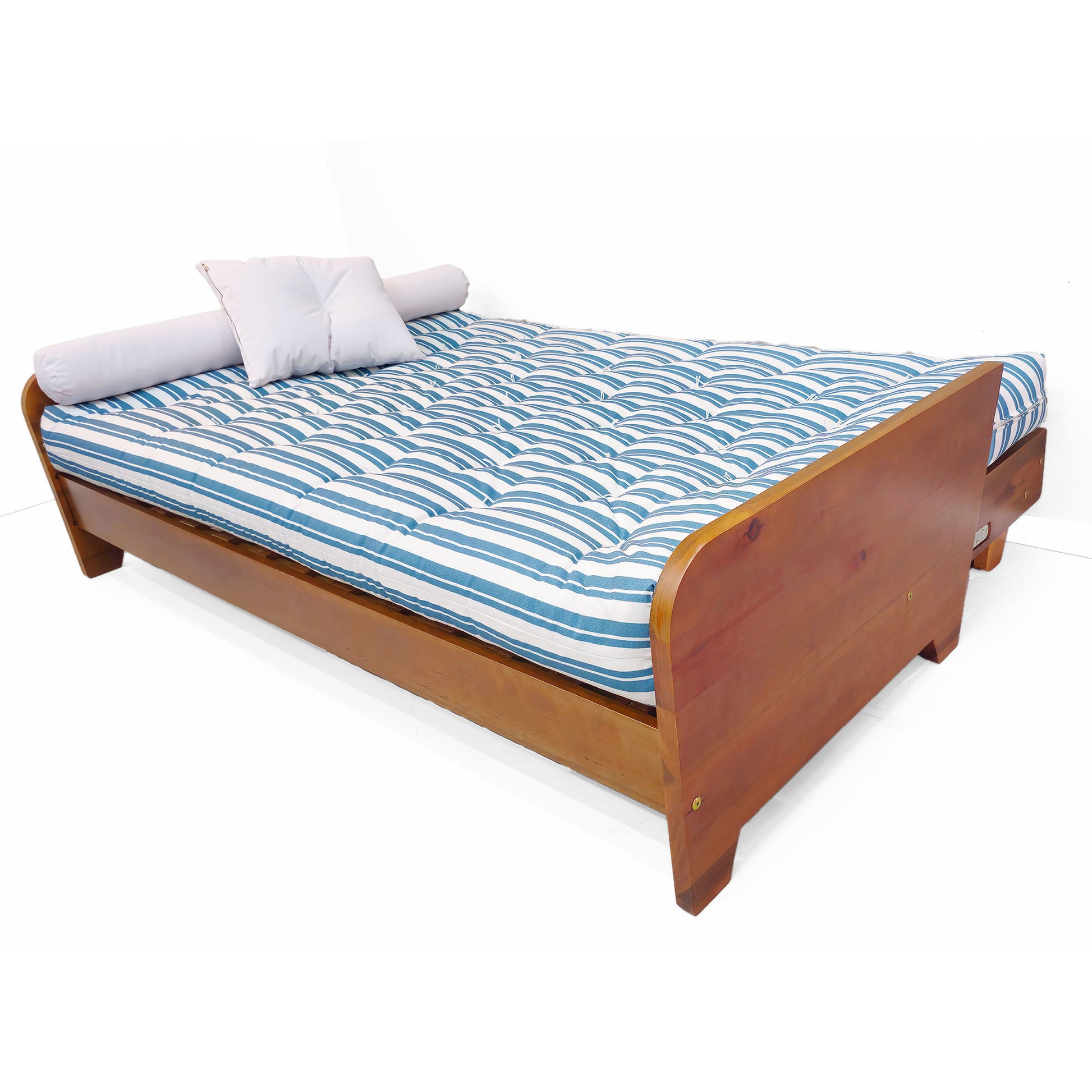 Sofá Cama New Paris II Acquablock em Madeira Maciça Natural - Listrado Azul