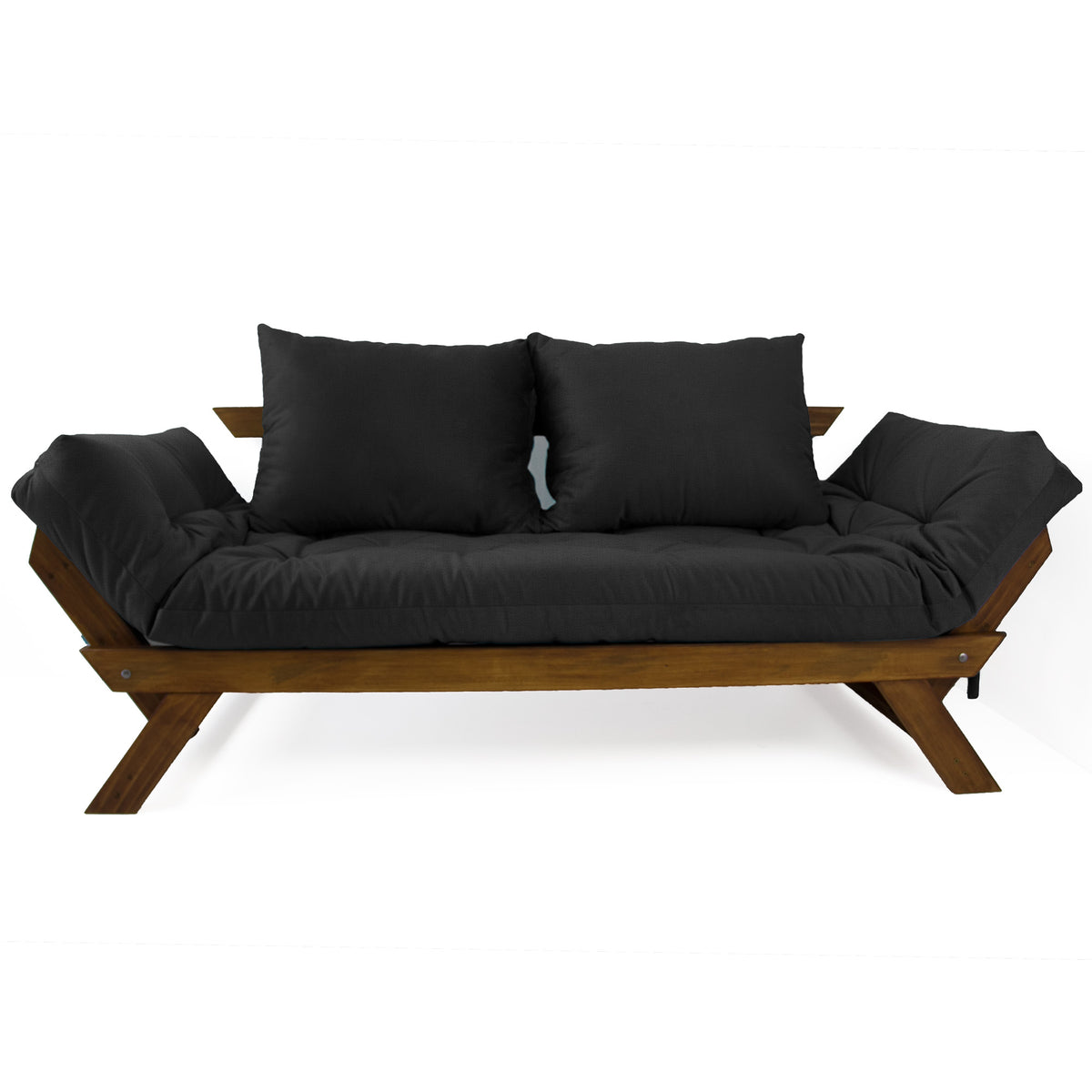 Sofá Cama Reclinável Futon D33 Japão - Madeira Imbuia Tecido Acquablock Cor Preto