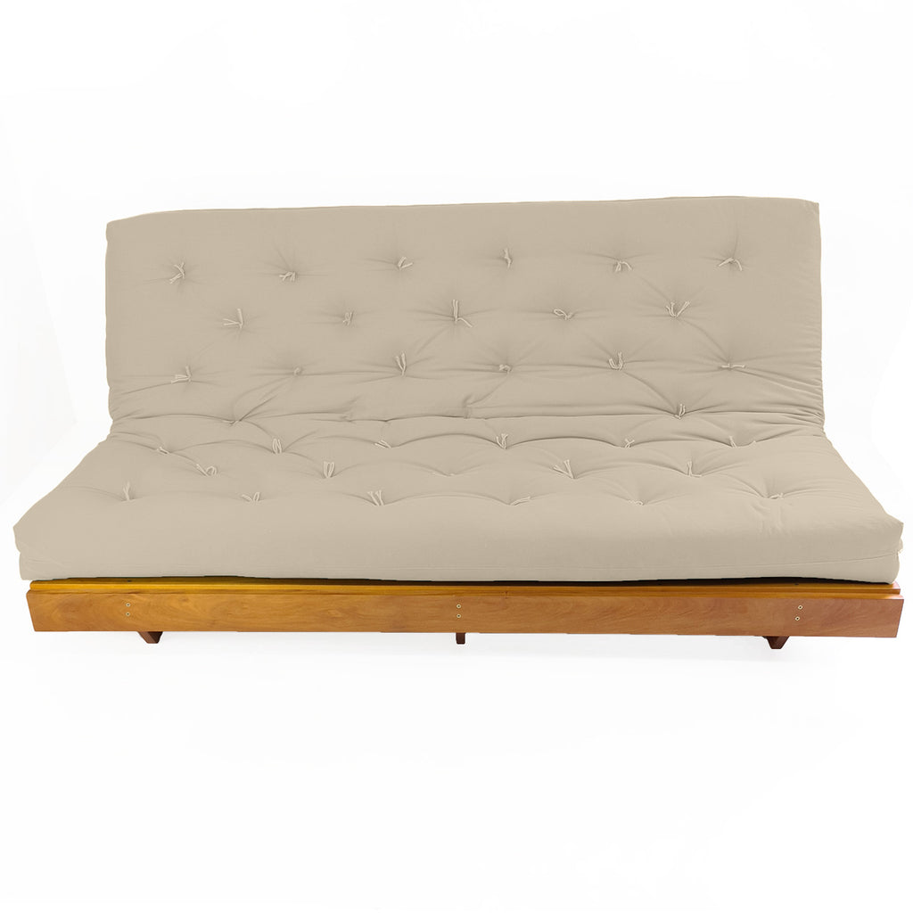 Sofá Cama Futon L Sarja Bege em Madeira Nobre Maciça
