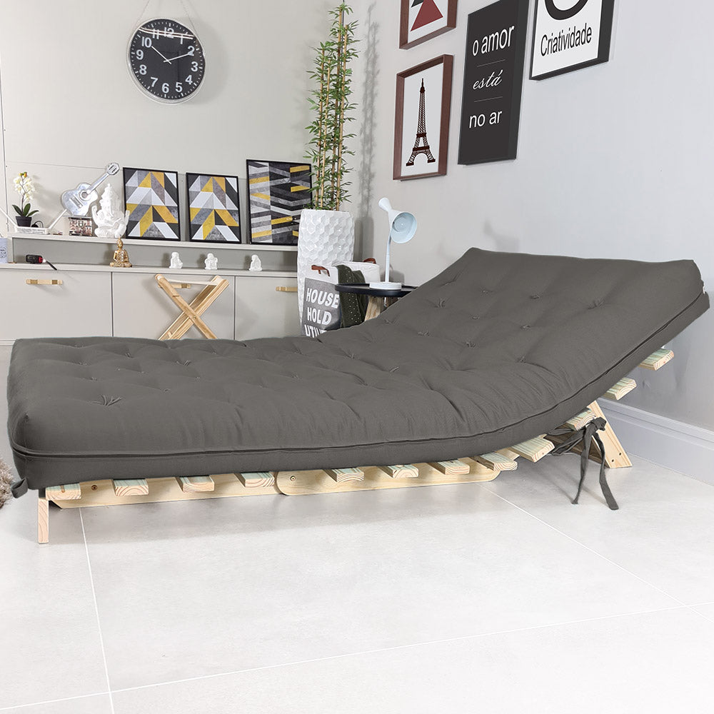 Sofa Cama Casal Futon Oriental Madeira Maciça Acquablock Chumbo