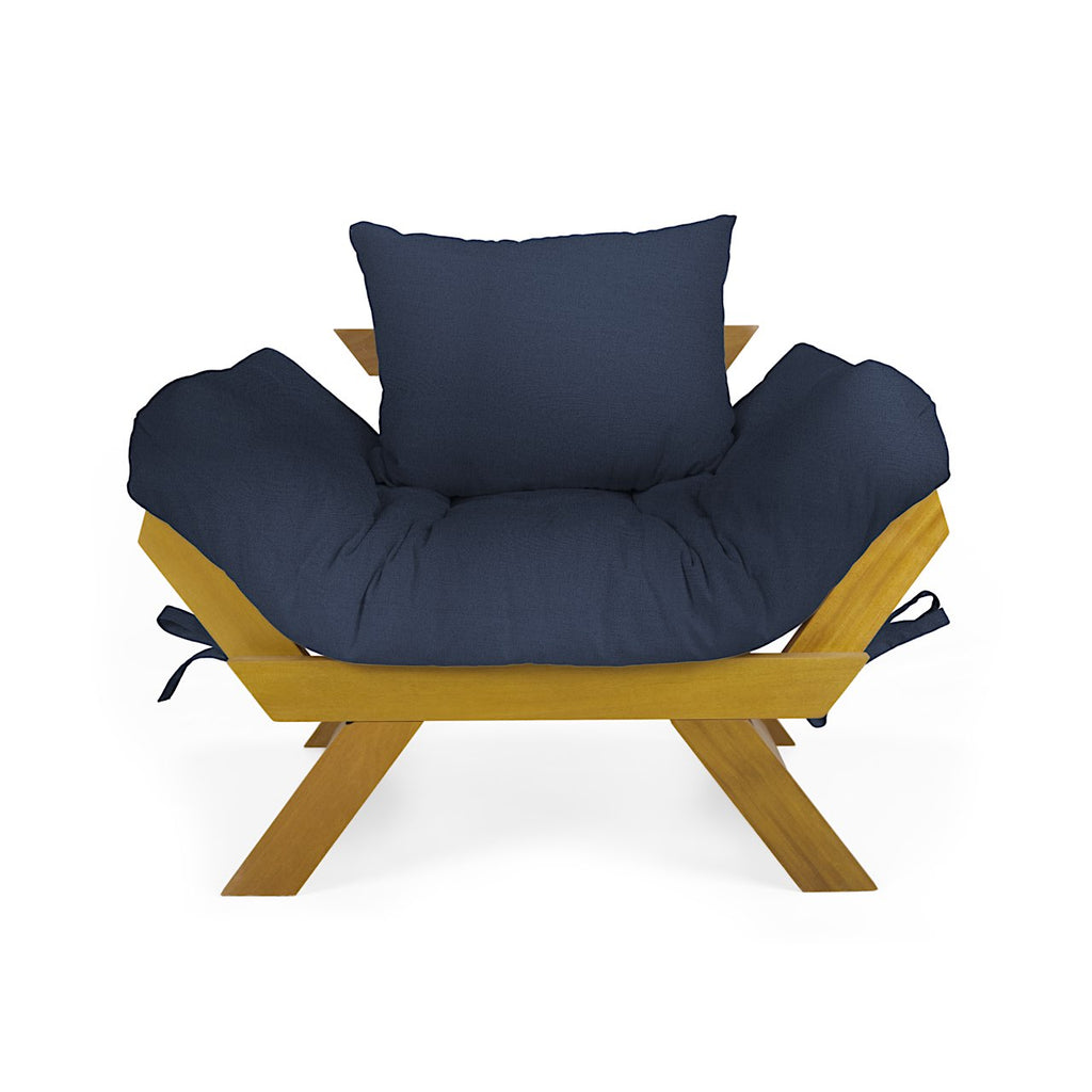 Poltrona Japão Acquablock Madeira Pinus Mel - Azul Royal