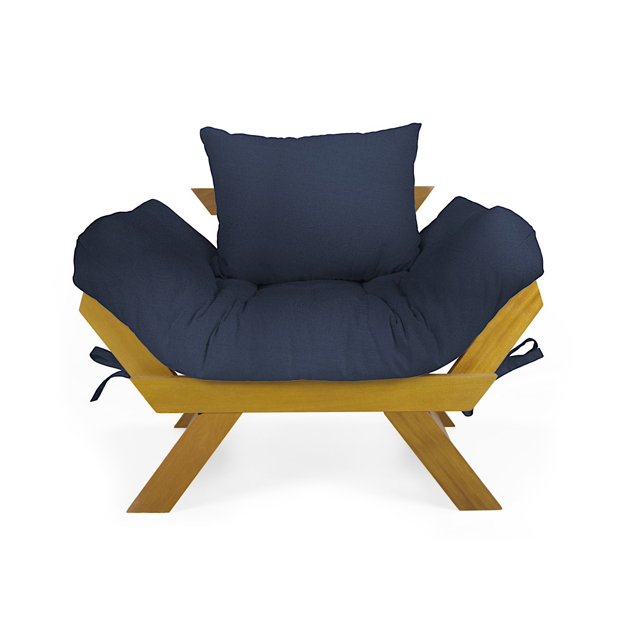 Poltrona Japão Acquablock Madeira Pinus Mel - Azul Royal