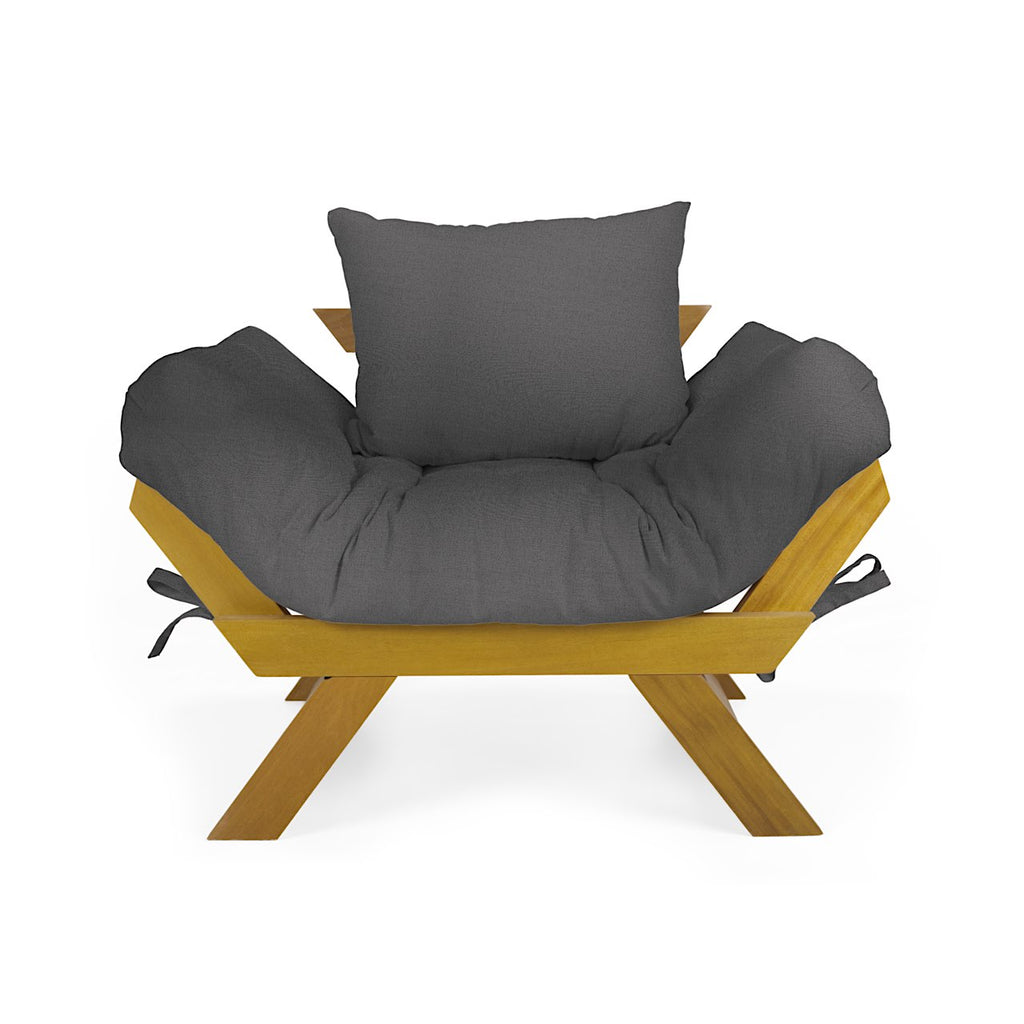 Poltrona Japão Acquablock Madeira Pinus Mel - Chumbo