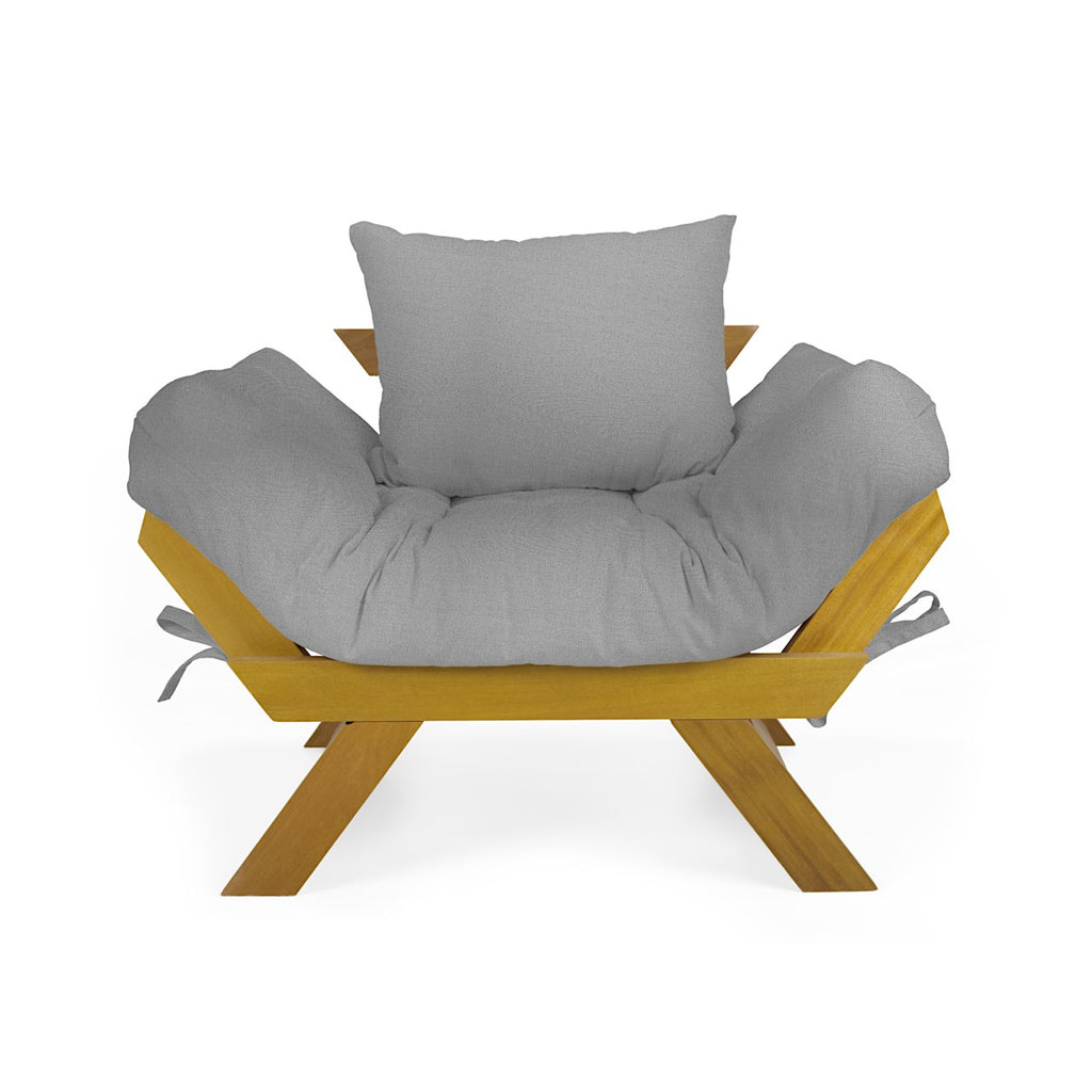 Poltrona Japão Acquablock Madeira Pinus Mel - Cinza Linho