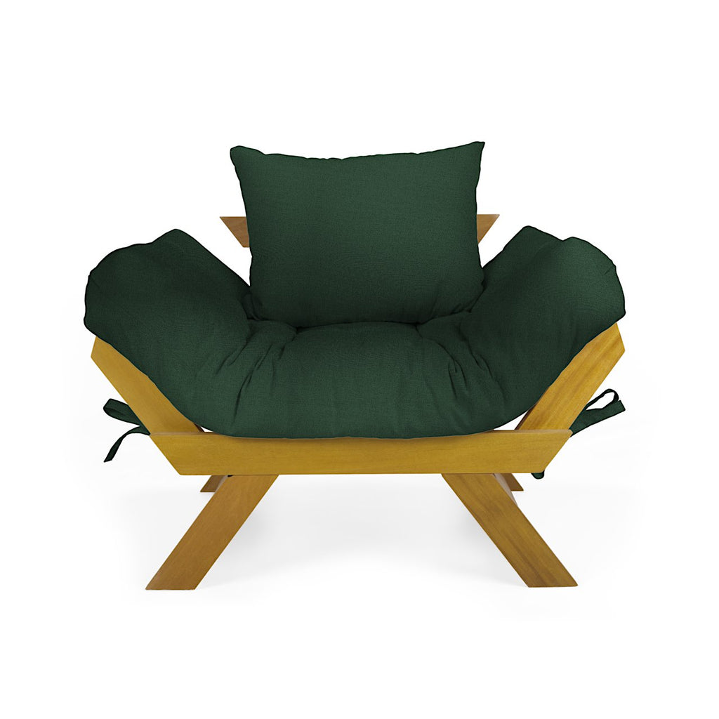 Poltrona Japão Acquablock Madeira Pinus Mel - Verde Oliva