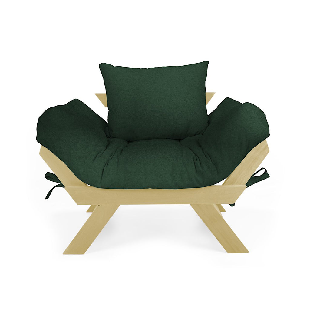 Poltrona Japão Acquablock Madeira Pinus Sem Pintura - Verde Oliva