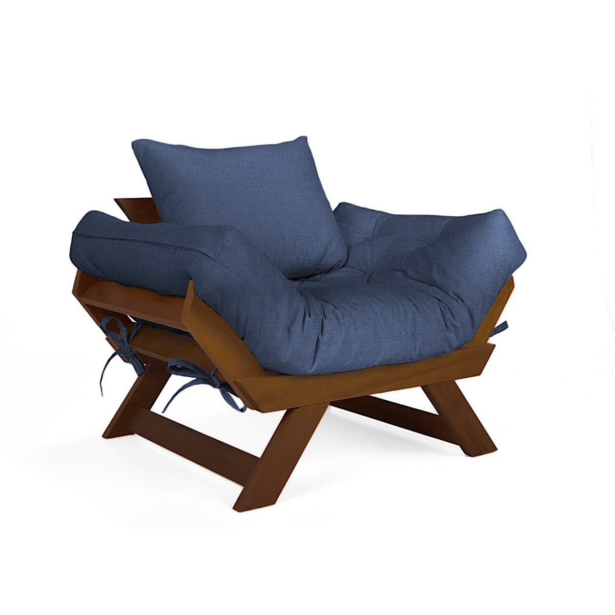 Poltrona Japão Acquablock Madeira Nobre Imbuia - Azul Royal