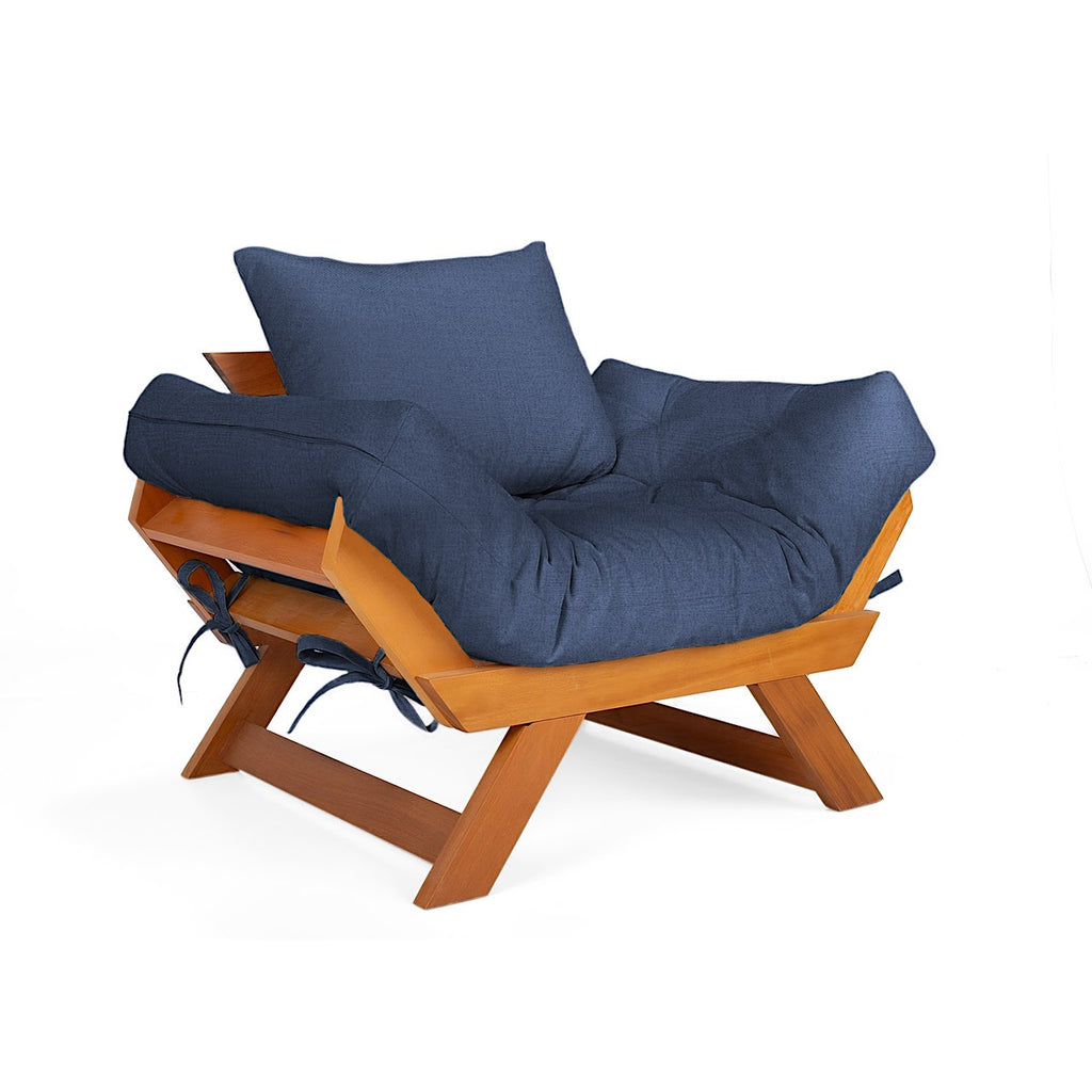 Poltrona Japão Acquablock Madeira Nobre Mel - Azul Royal