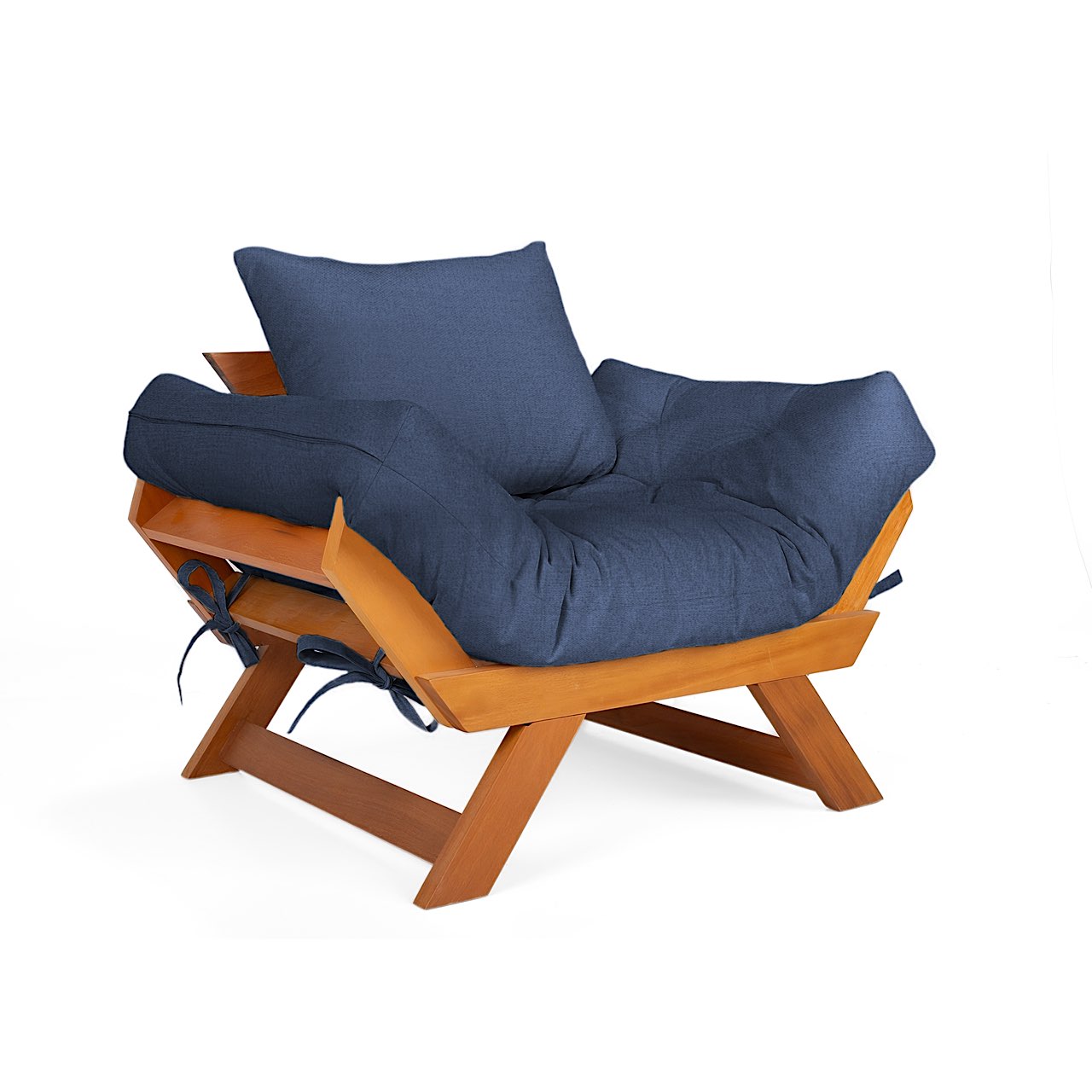 Poltrona Japão Acquablock Madeira Nobre Mel - Azul Royal