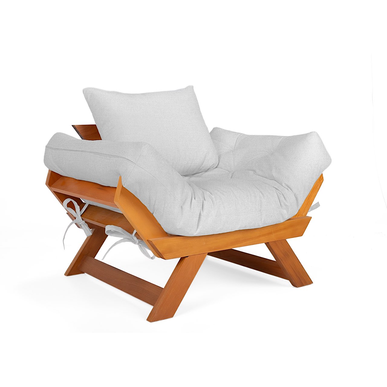 Poltrona Japão Acquablock Madeira Nobre Mel - Branco Off