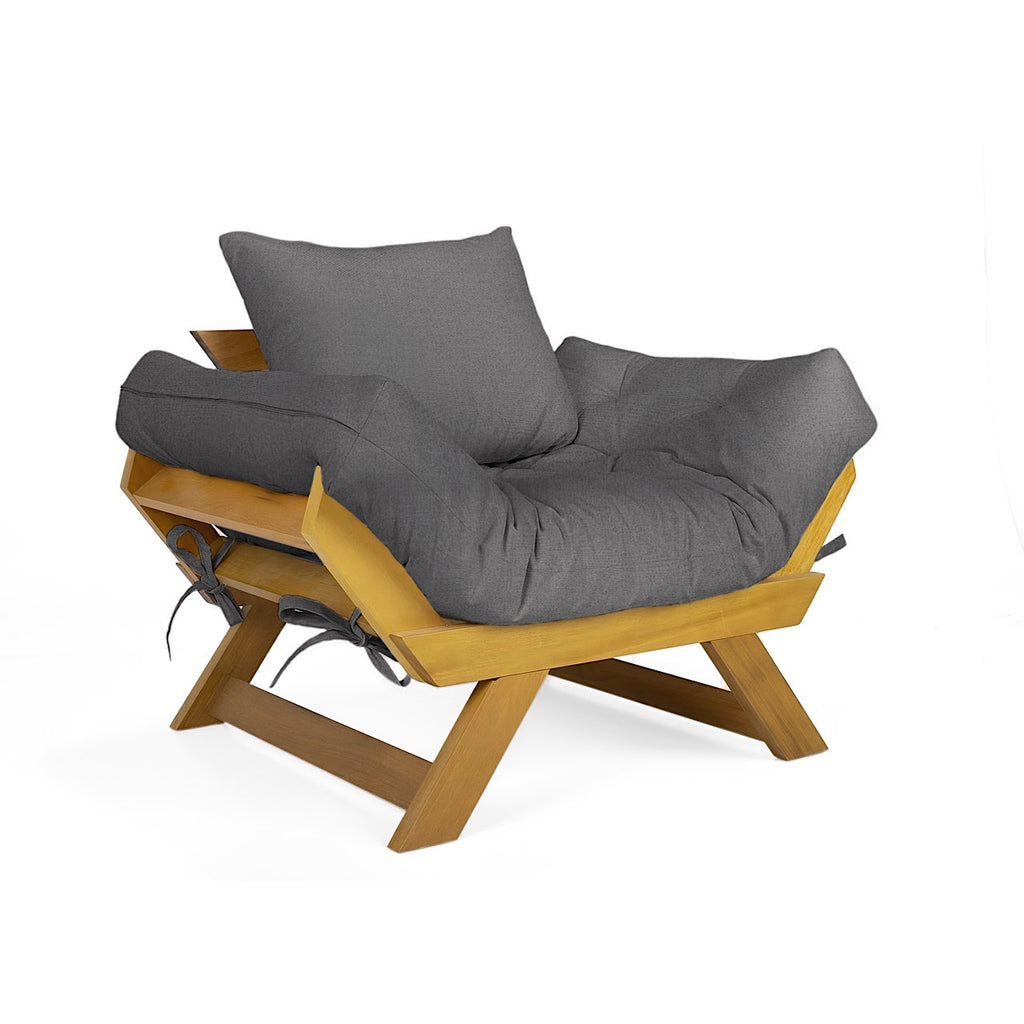 Poltrona Japão Acquablock Madeira Pinus Mel - Chumbo