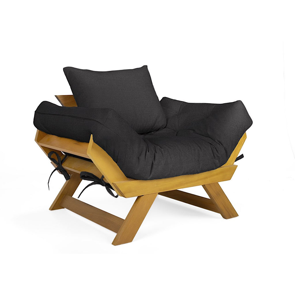 Poltrona Japão Acquablock Madeira Pinus Mel - Preto