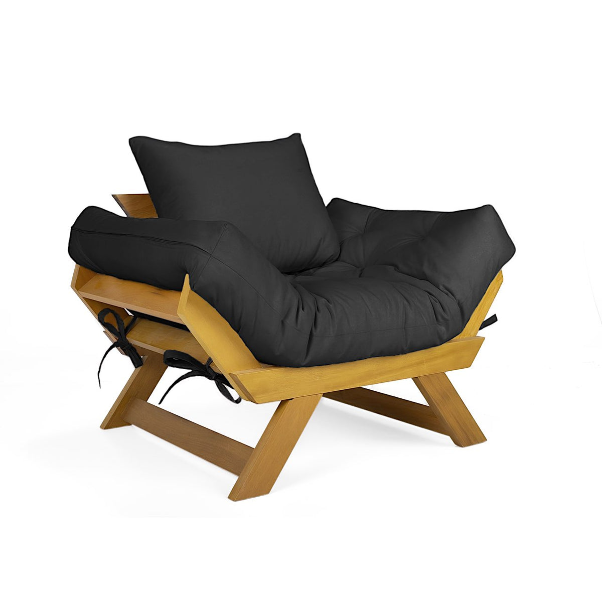 Poltrona Japão Sarja Madeira Pinus Mel - Preto