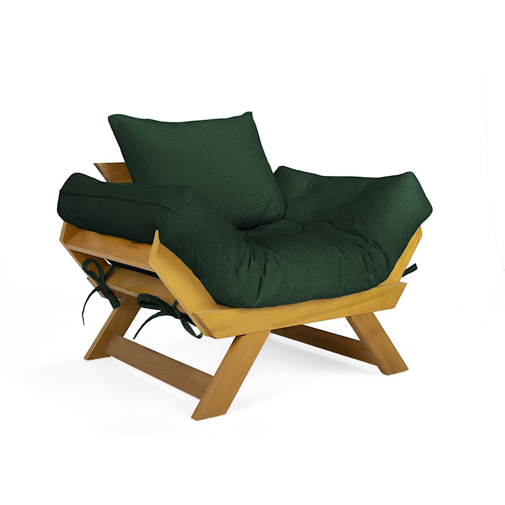 Poltrona Japão Acquablock Madeira Pinus Mel - Verde Oliva