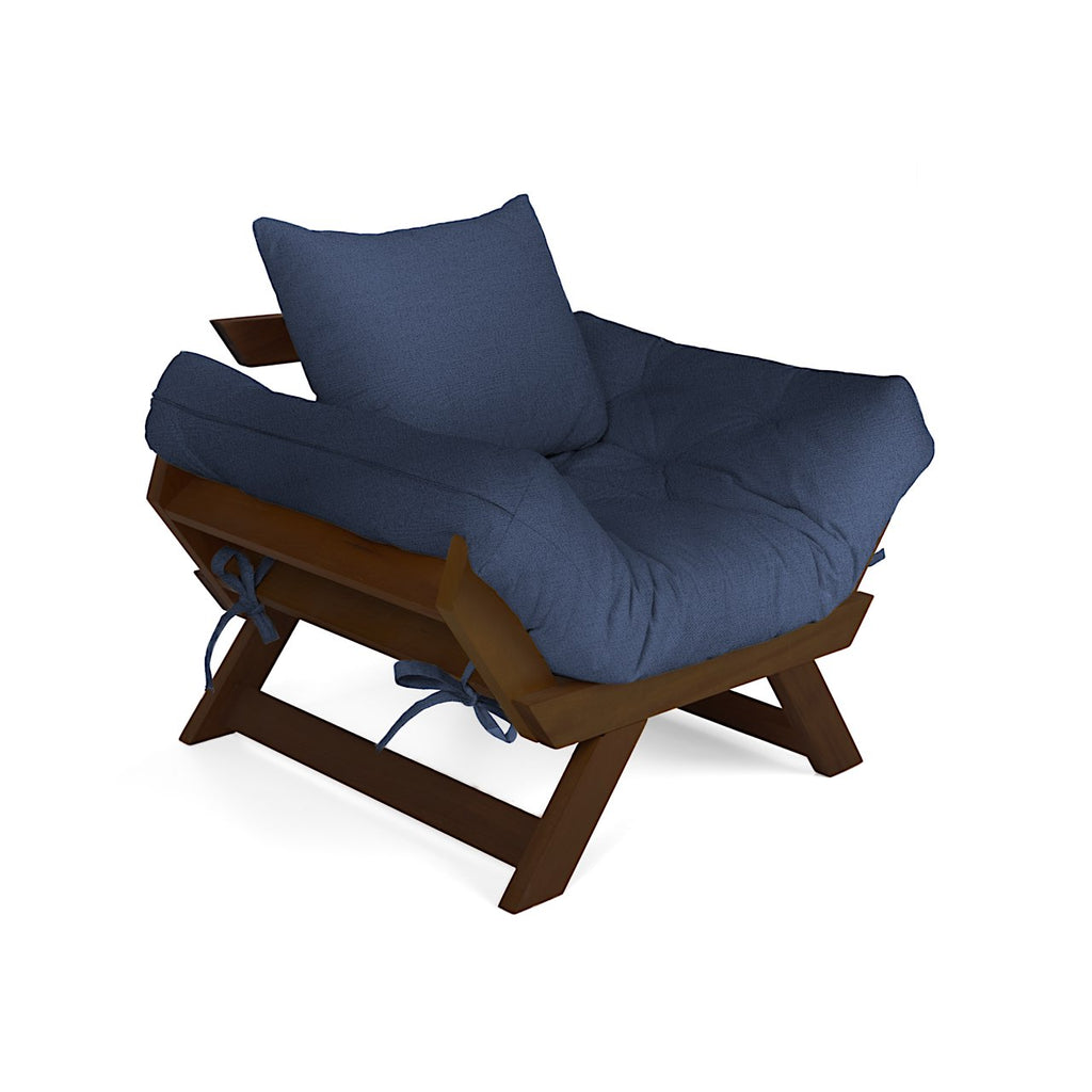 Poltrona Japão Acquablock Madeira Nobre Imbuia - Azul Royal