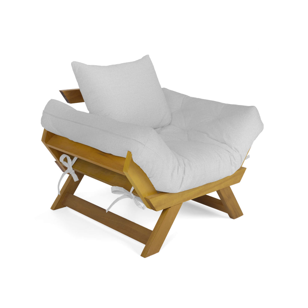 Poltrona Japão Acquablock Madeira Pinus Mel - Branco Off