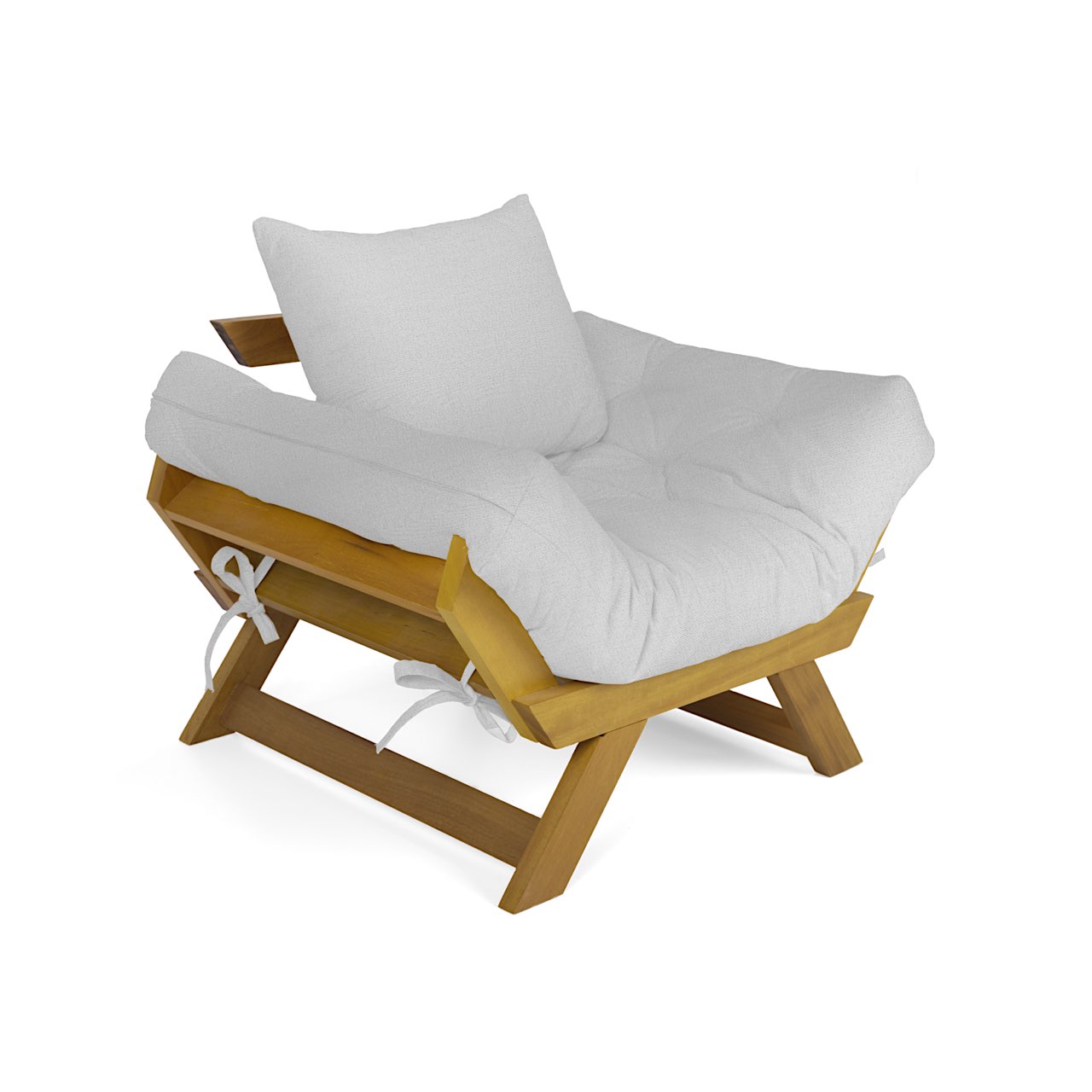 Poltrona Japão Acquablock Madeira Pinus Mel - Branco Off