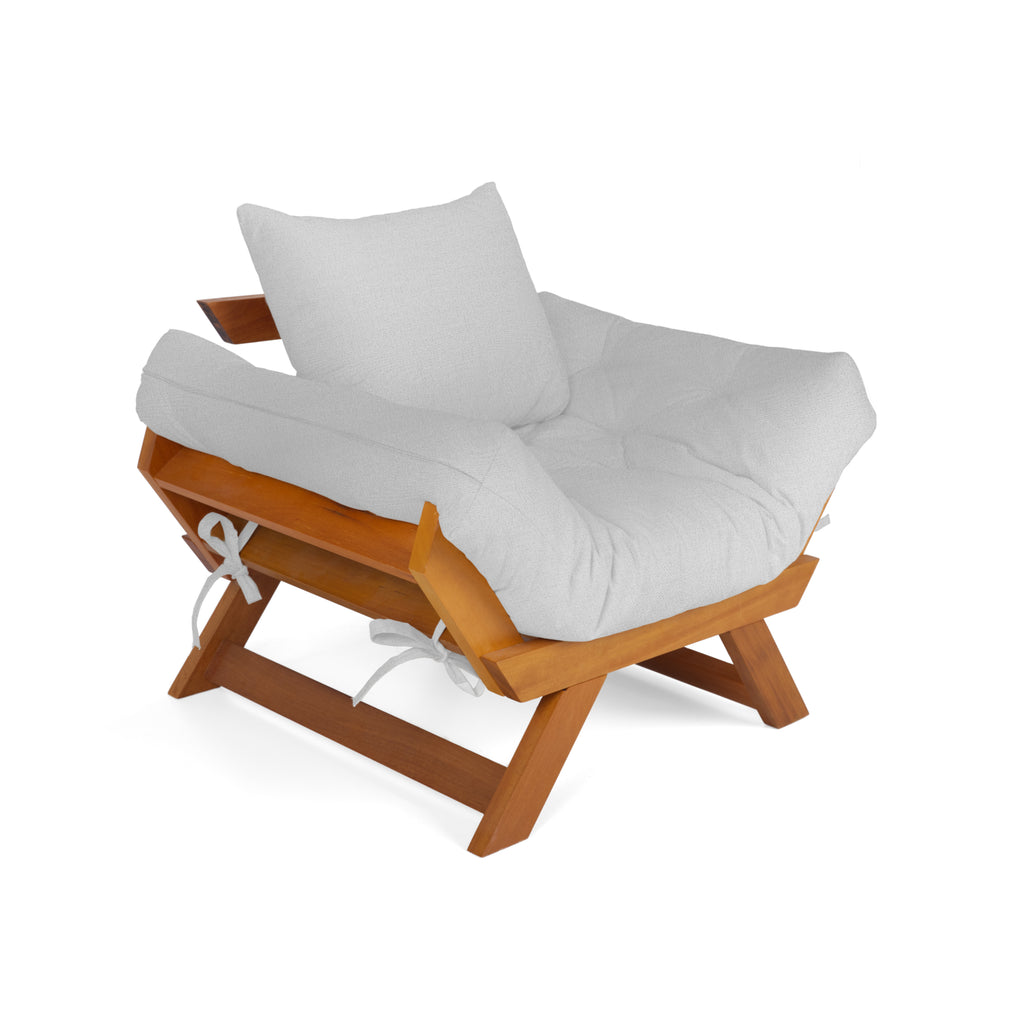 Poltrona Japão Acquablock Madeira Nobre Mel - Branco Off