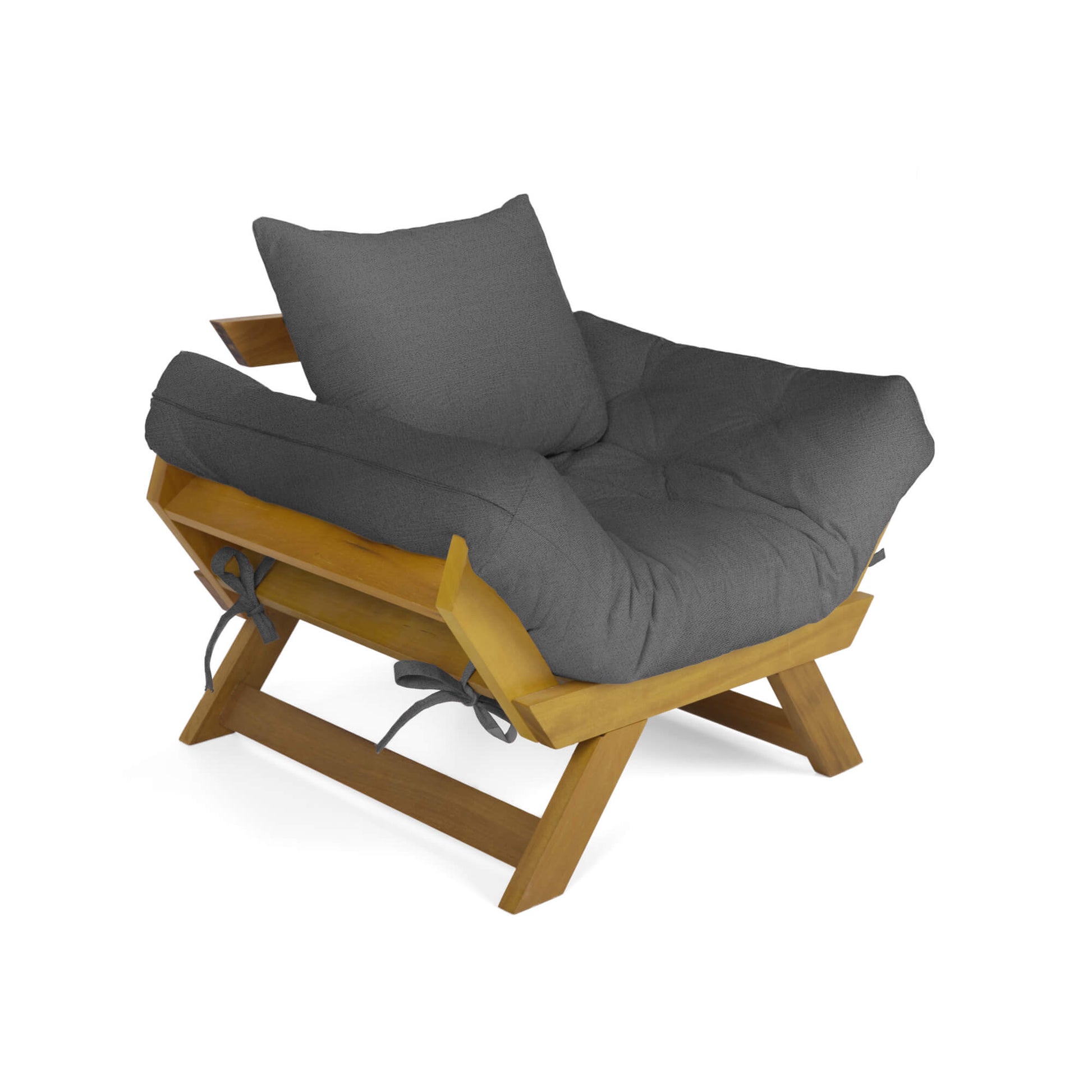 Poltrona Japão Acquablock Madeira Pinus Mel - Chumbo