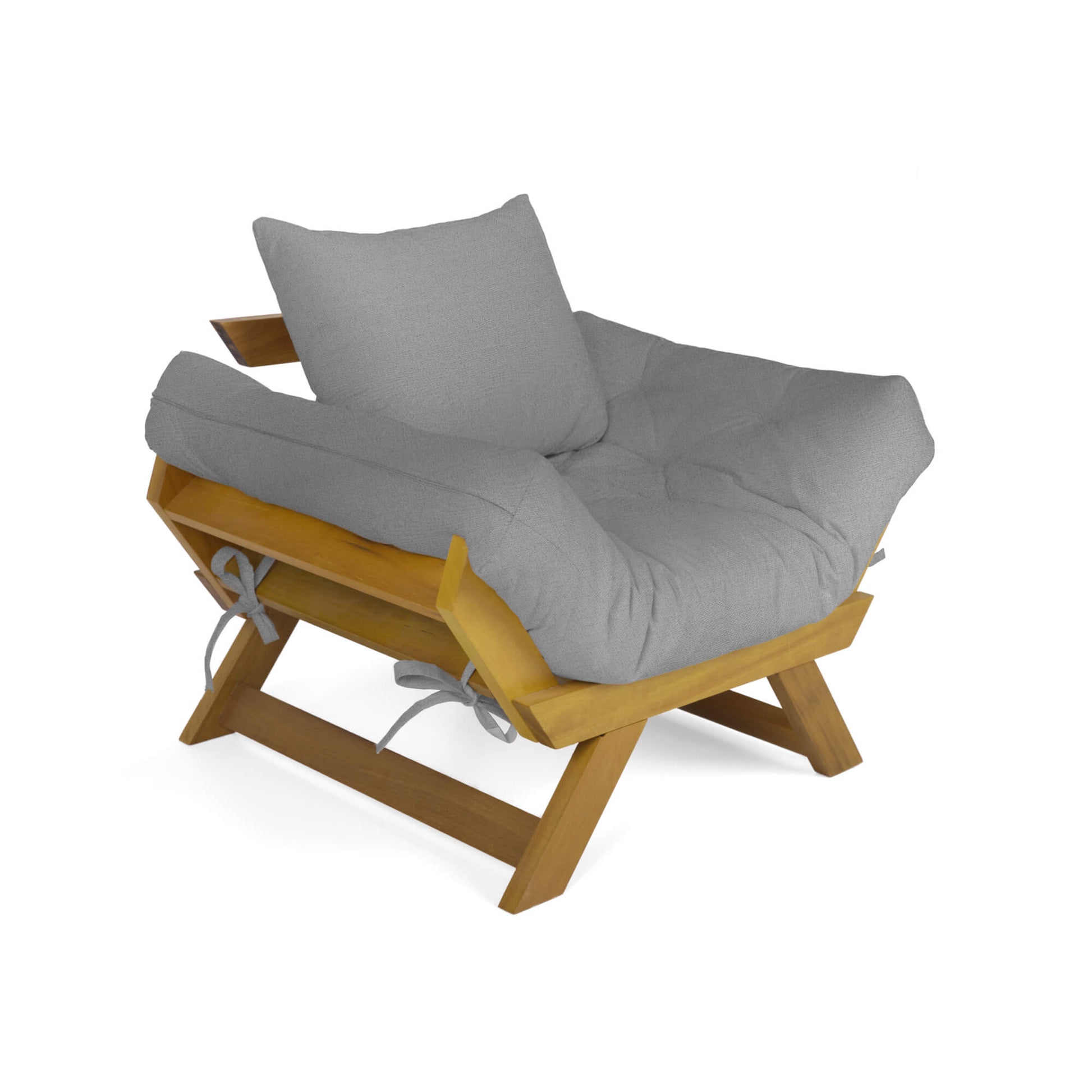 Poltrona Japão Acquablock Madeira Pinus Mel - Cinza Linho