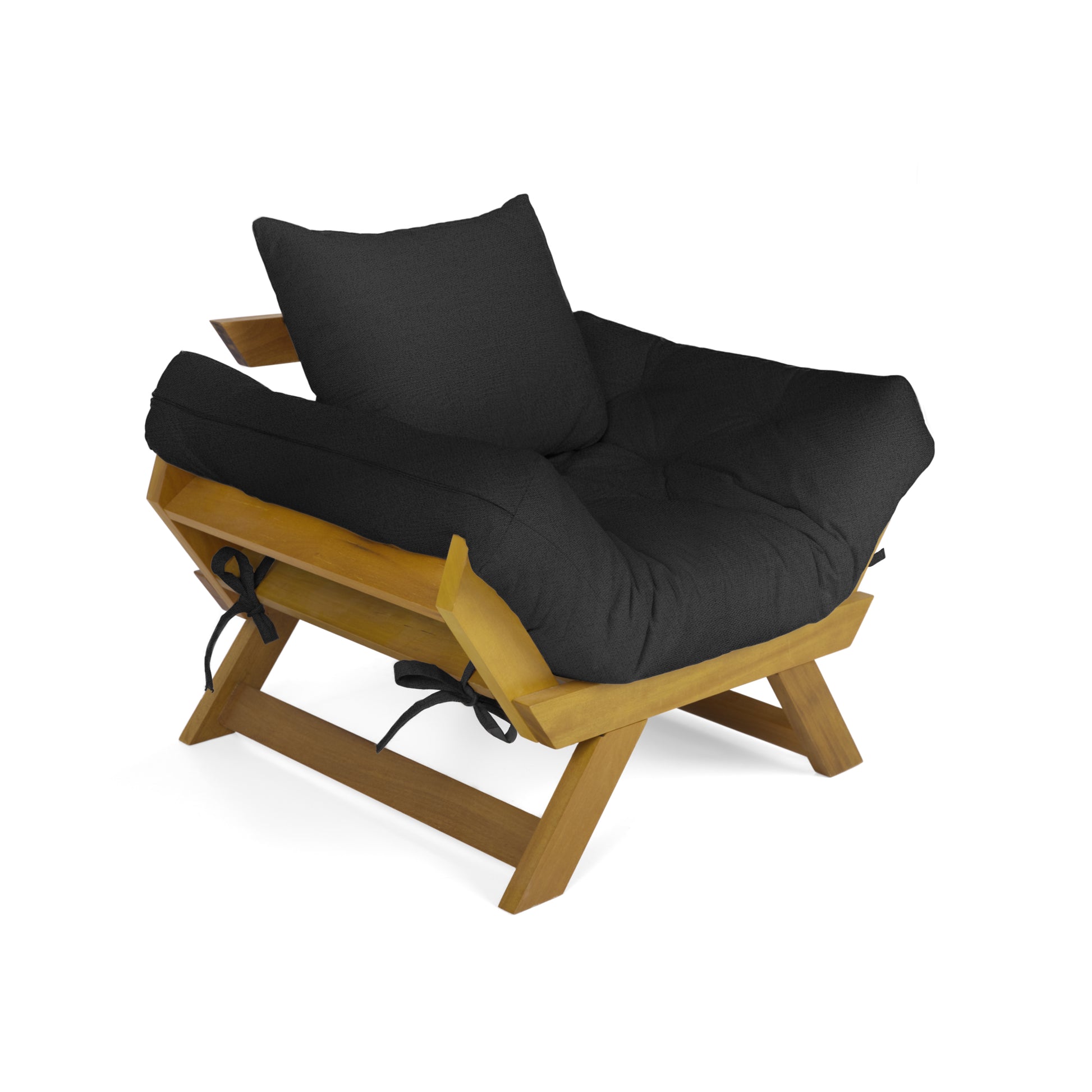 Poltrona Japão Acquablock Madeira Pinus Mel - Preto