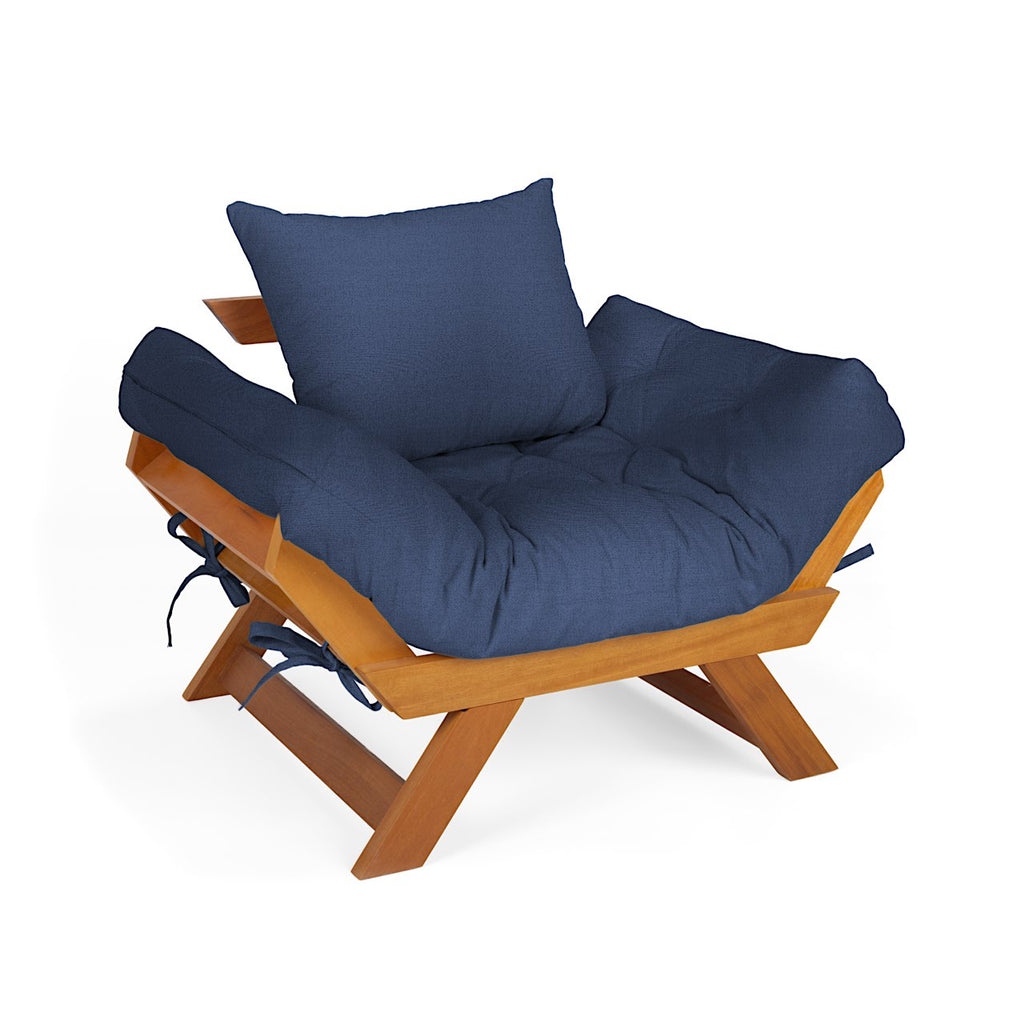 Poltrona Japão Acquablock Madeira Nobre Mel - Azul Royal