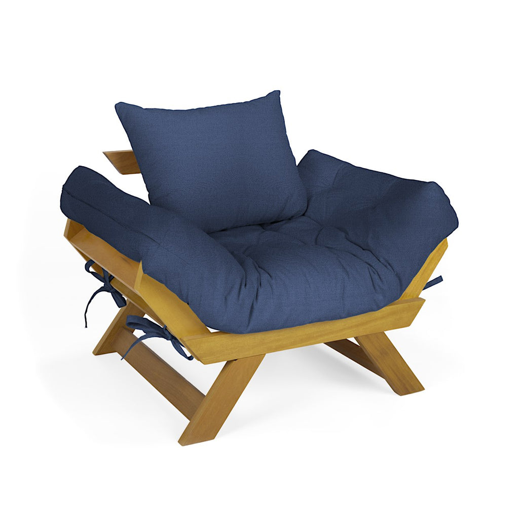 Poltrona Japão Acquablock Madeira Pinus Mel - Azul Royal