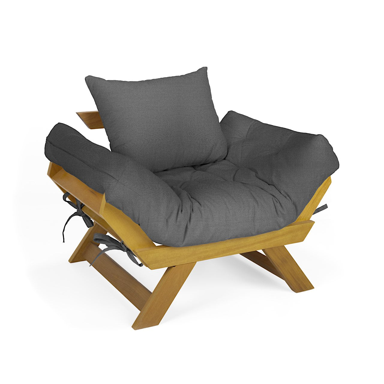 Poltrona Japão Acquablock Madeira Pinus Mel - Chumbo