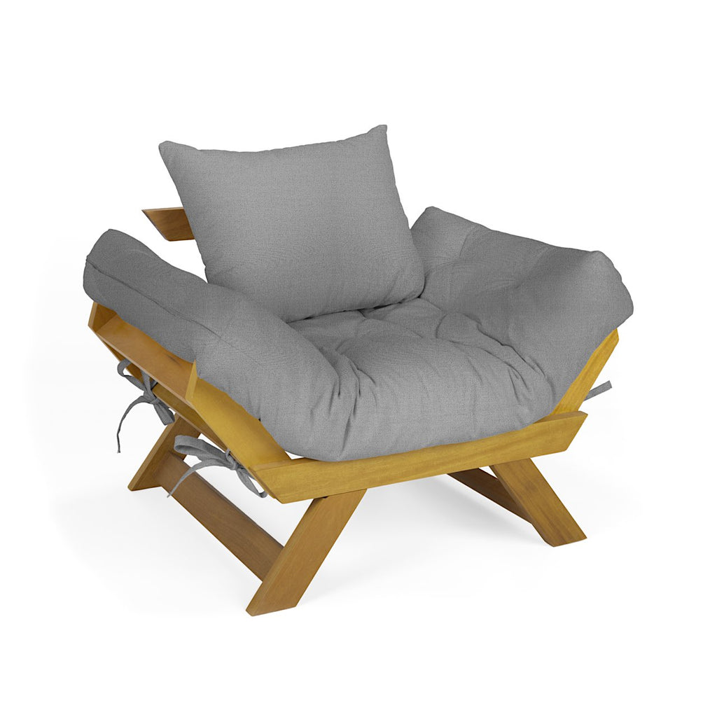 Poltrona Japão Acquablock Madeira Pinus Mel - Cinza Linho