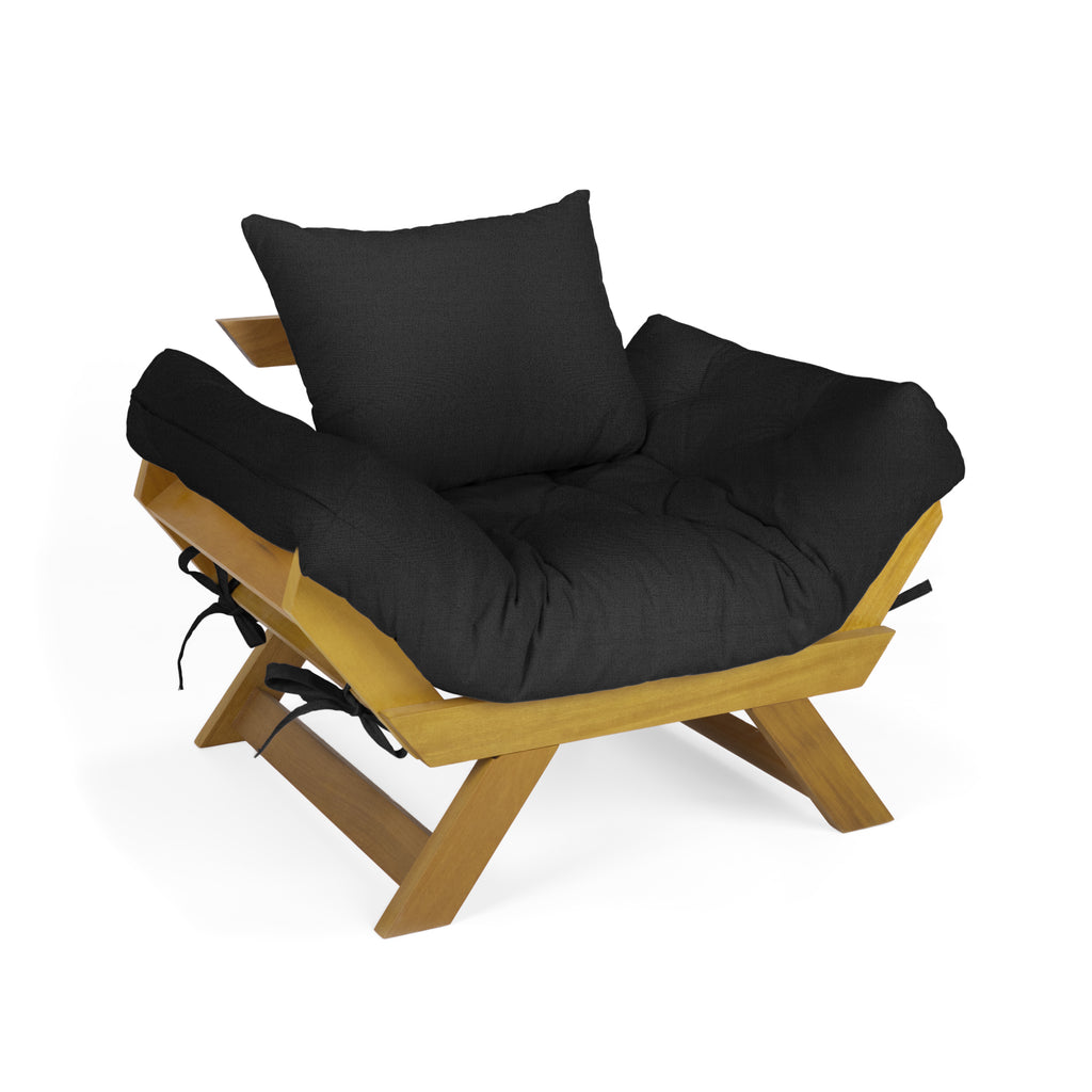 Poltrona Japão Acquablock Madeira Pinus Mel - Preto