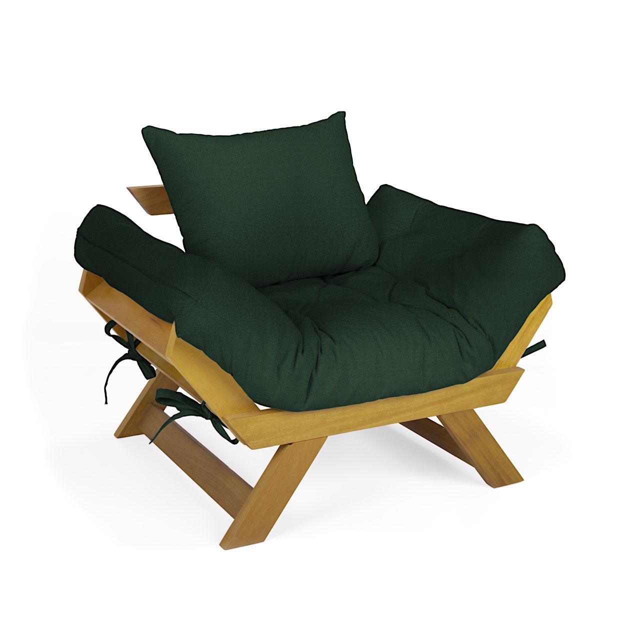 Poltrona Japão Acquablock Madeira Pinus Mel - Verde Oliva