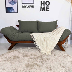 Sofá Japão Futon Sarja Madeira Cor Imbuia - Cinza