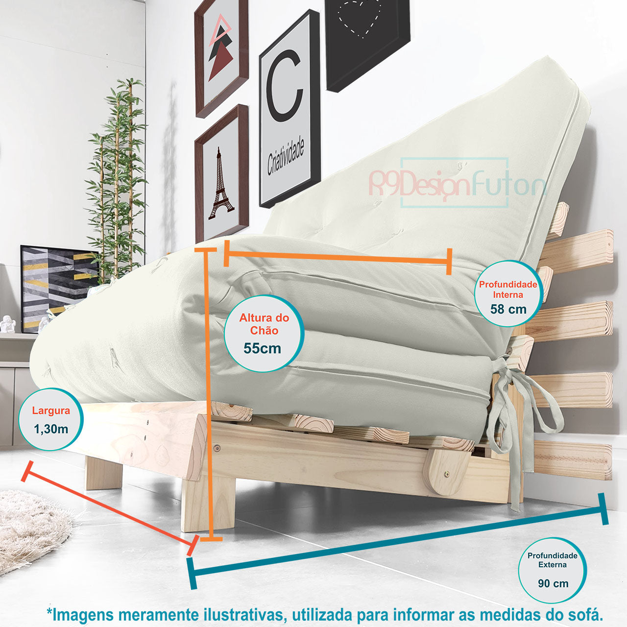 Sofá Cama Casal Futon Tokio Madeira Maciça Acquablock Branco Off