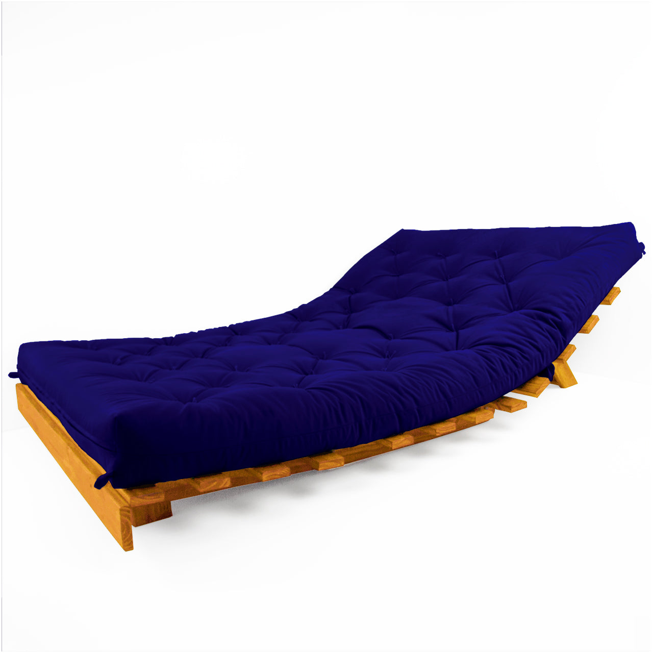 Sofá Cama Casal Futon Tokio Madeira Cor Mel Acquablock Azul Royal