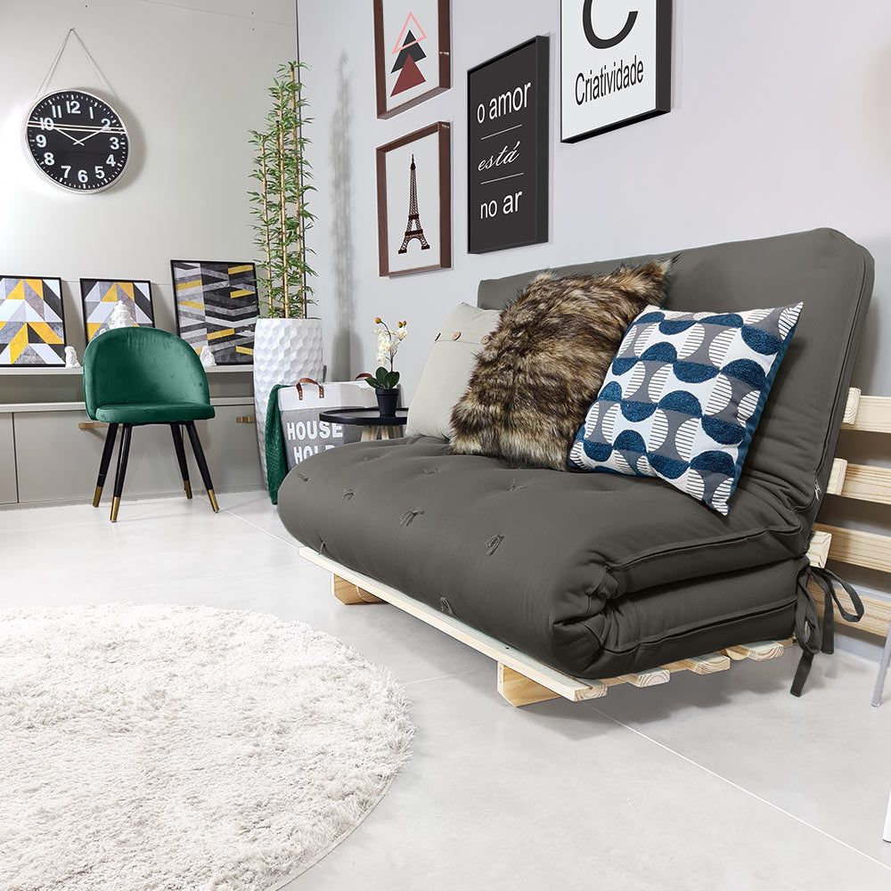Sofa Cama Casal Futon Oriental Madeira Maciça Acquablock Chumbo