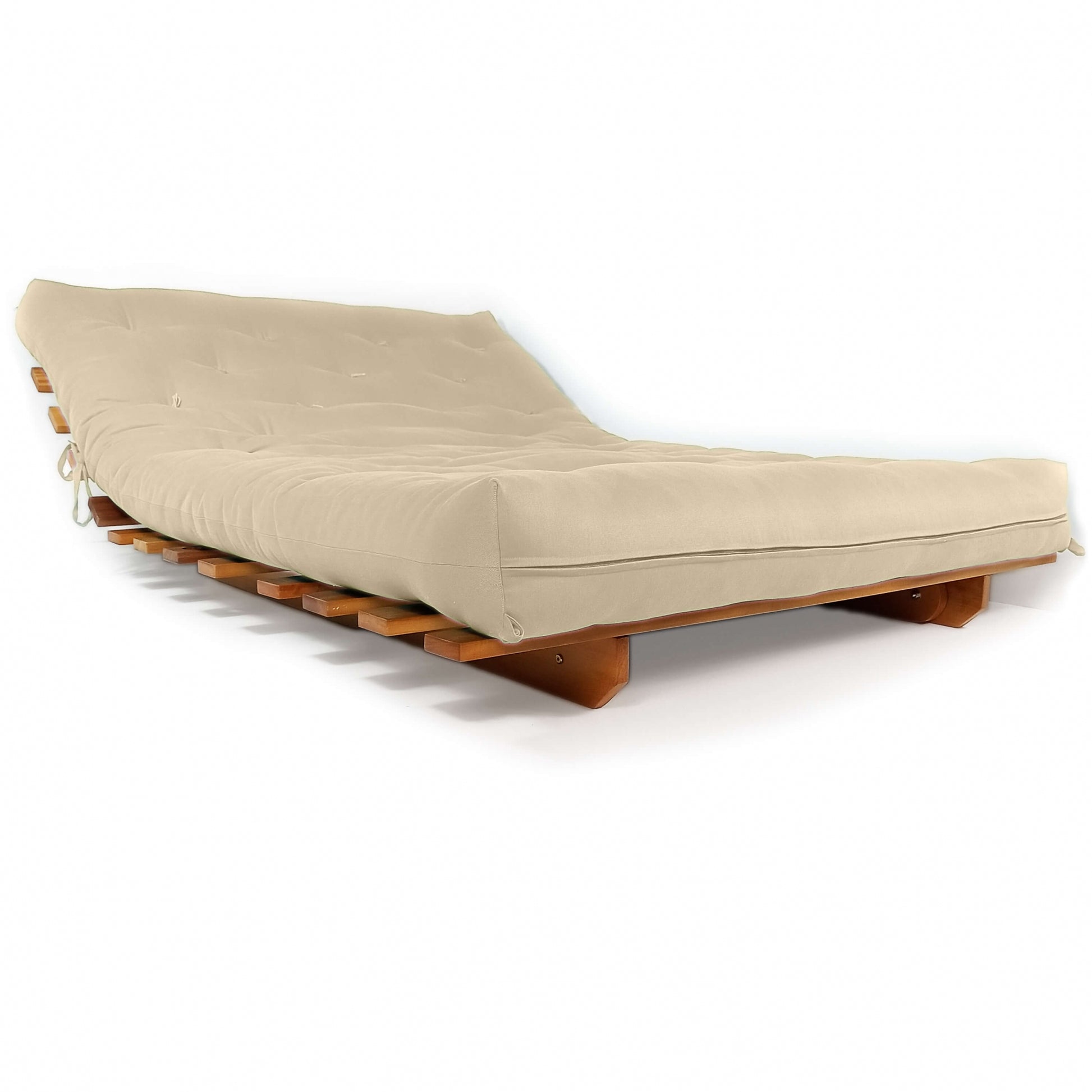 Sofá Cama Casal Futon Oriental Madeira Nobre Natural Bege